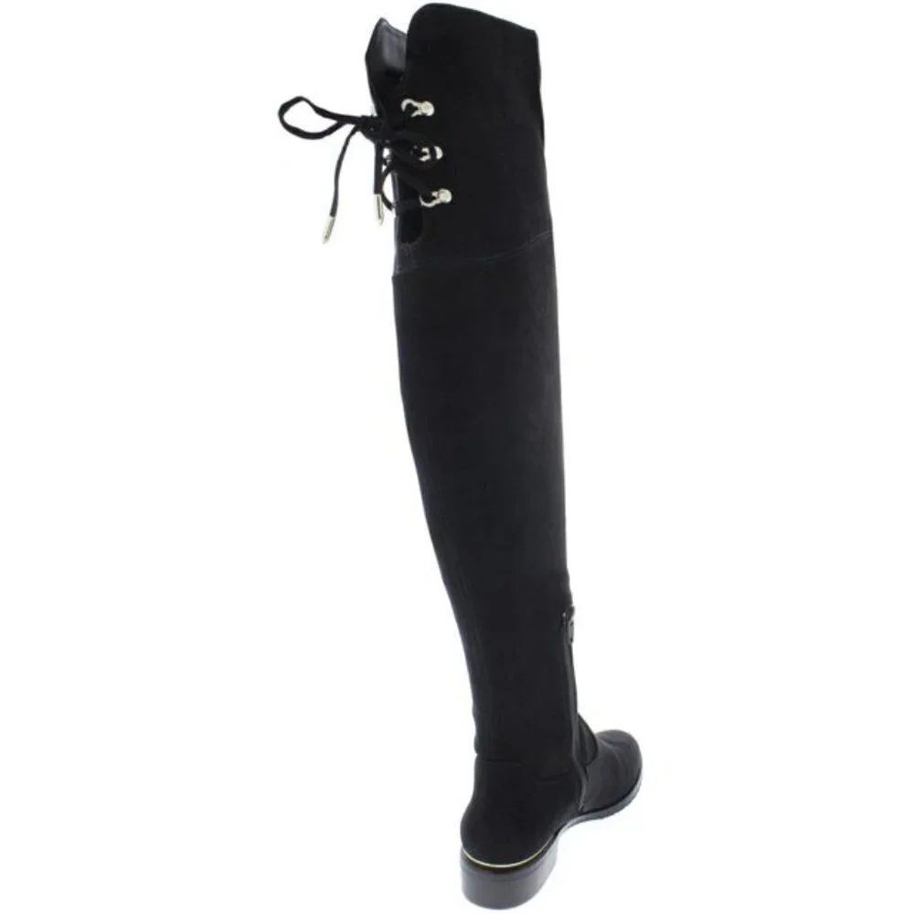 Ivanka Trump  Lnde Faux Suede Lace-Up Over-The-Knee Boots black 7.5M